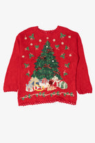 Vintage Red Presents Under Trees Ugly Christmas Pullover (1990s)
