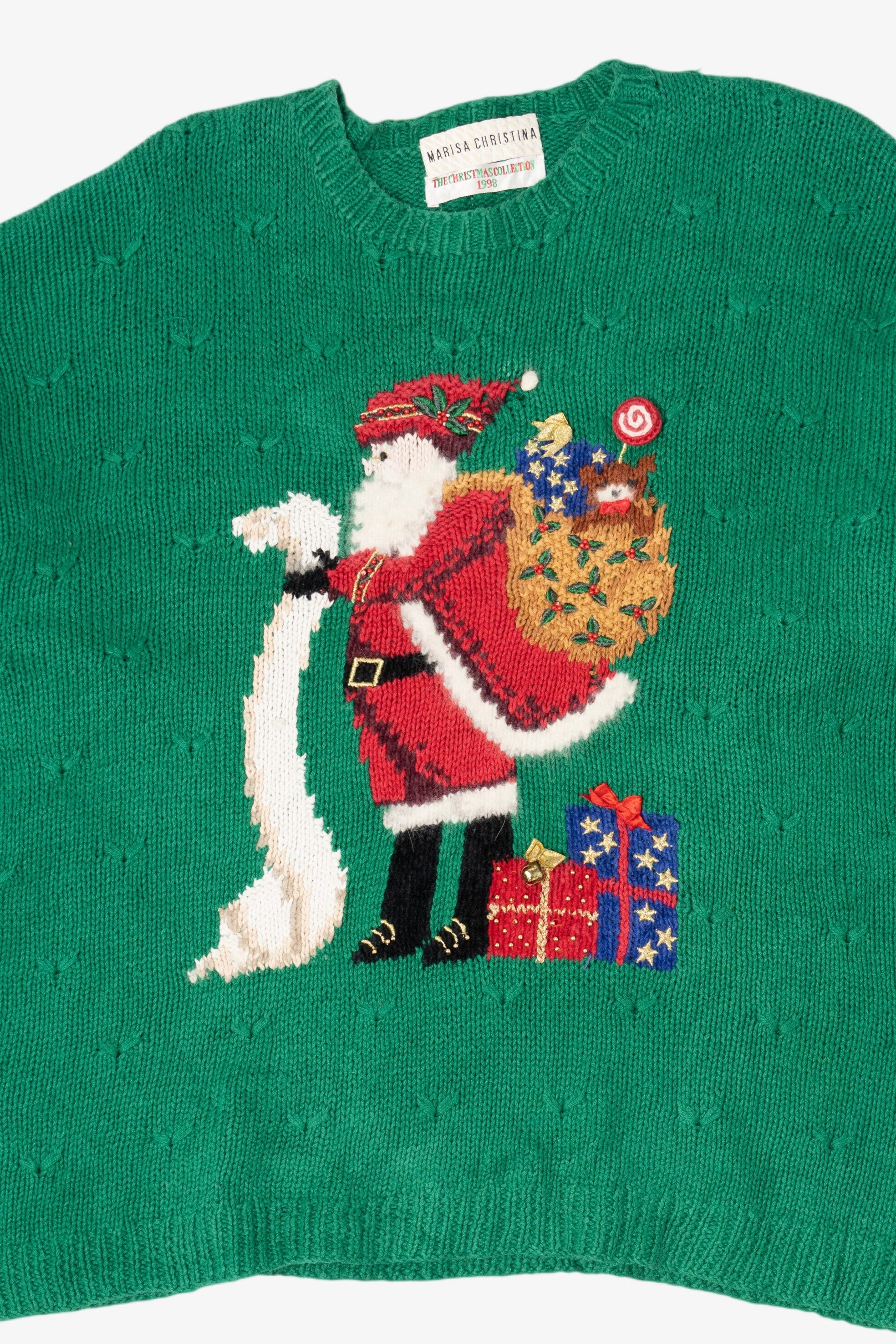 Vintage Green Marisa Christina Santa Ugly Christmas Pullover (1990s)