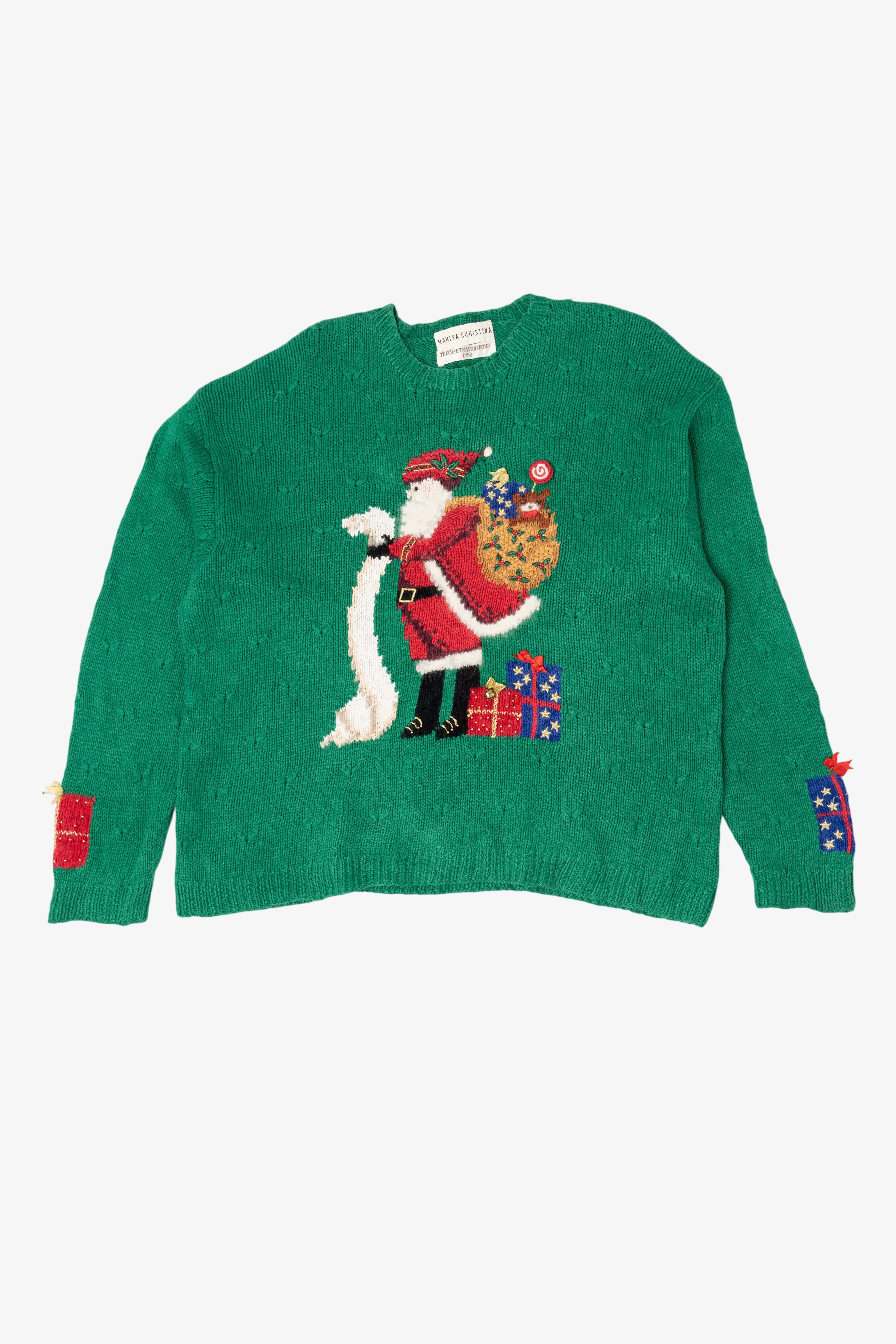 Vintage Green Marisa Christina Santa Ugly Christmas Pullover (1990s)