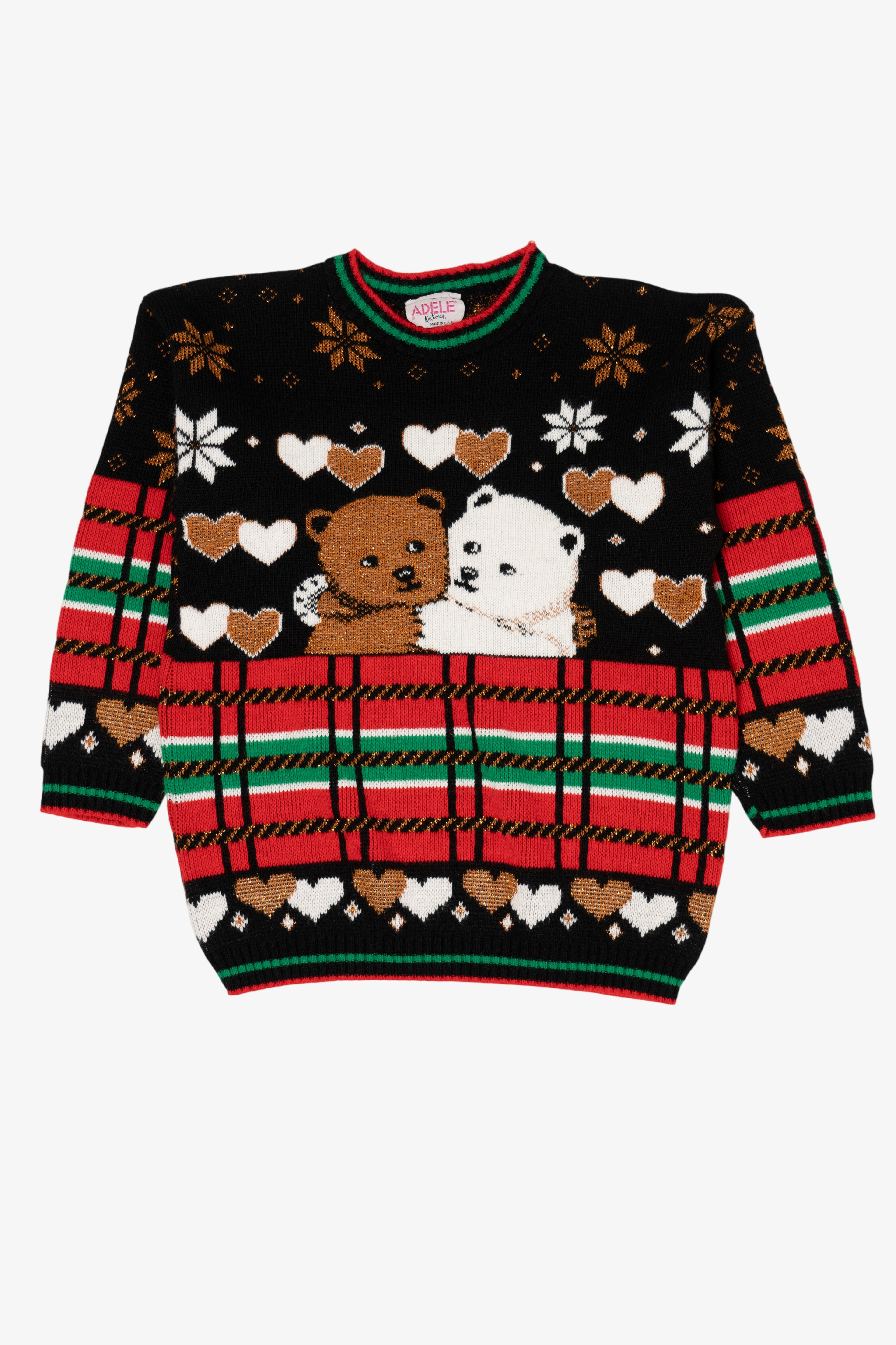 Vintage Black Adele Teddy Bears Ugly Christmas Pullover (1980s)