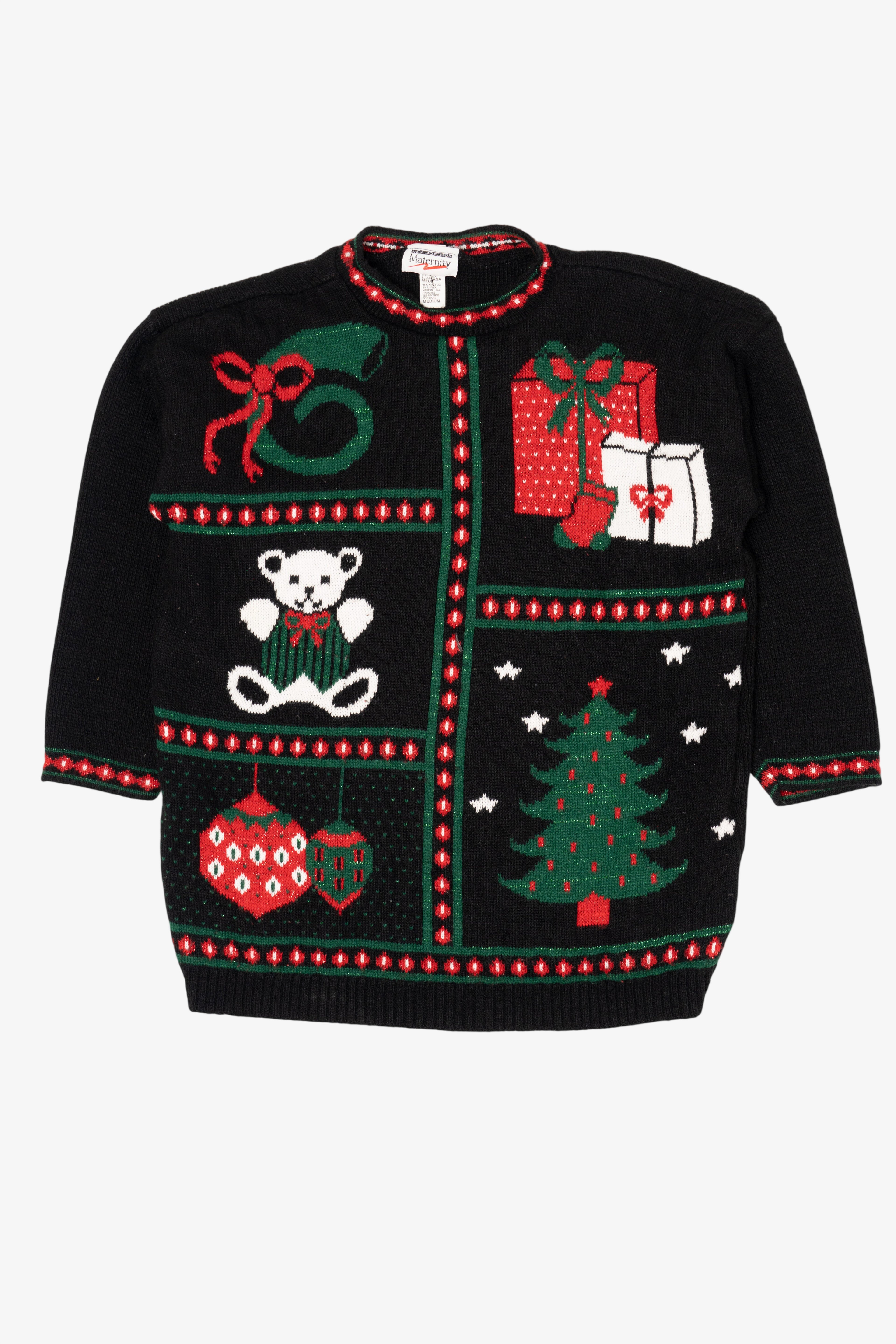Vintage Black New Addition Maternity Presents Ugly Christmas Pullover (1980s)