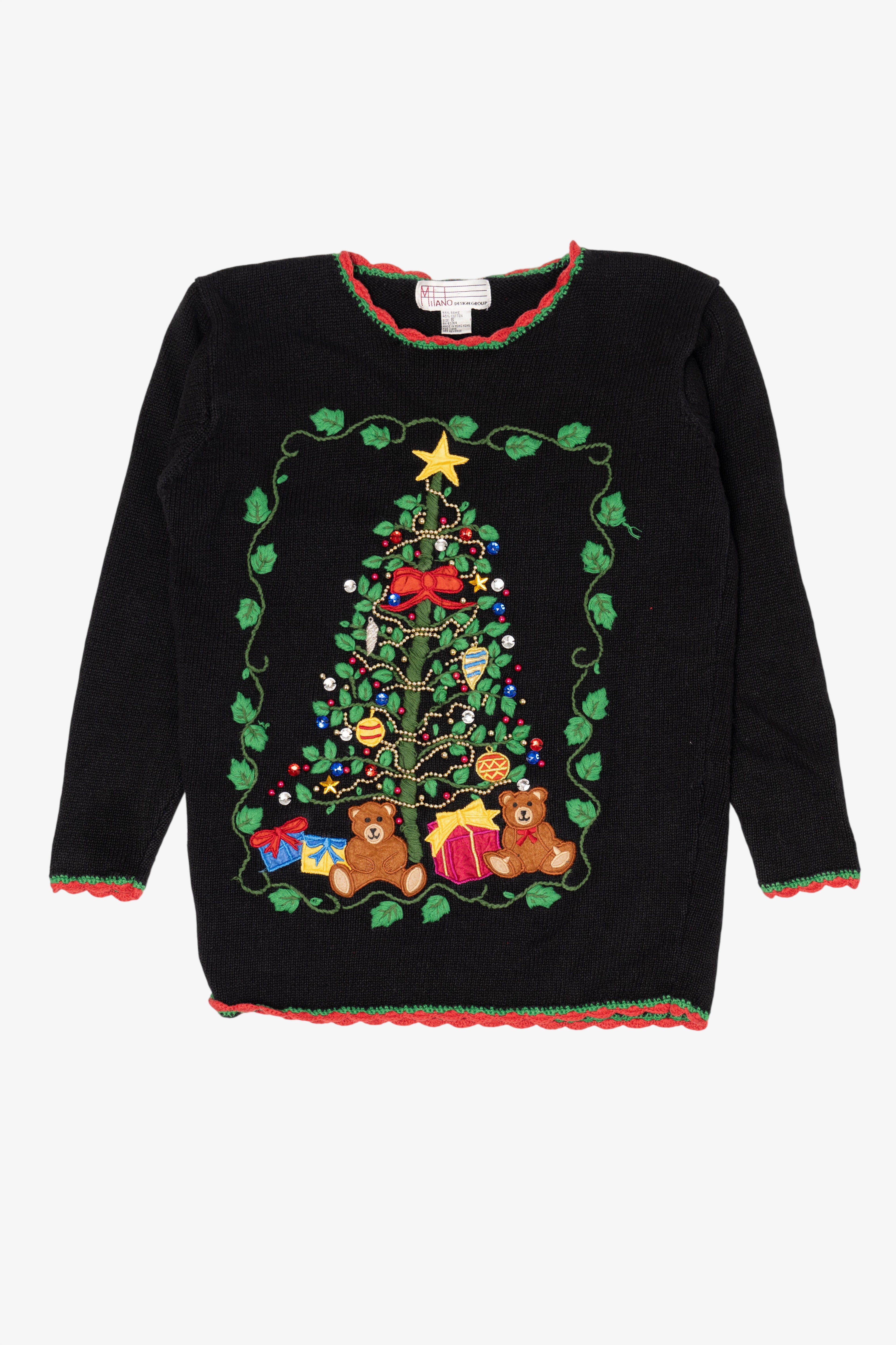 Vintage Black Milano Presents Under Tree Ugly Christmas Pullover (1990s)