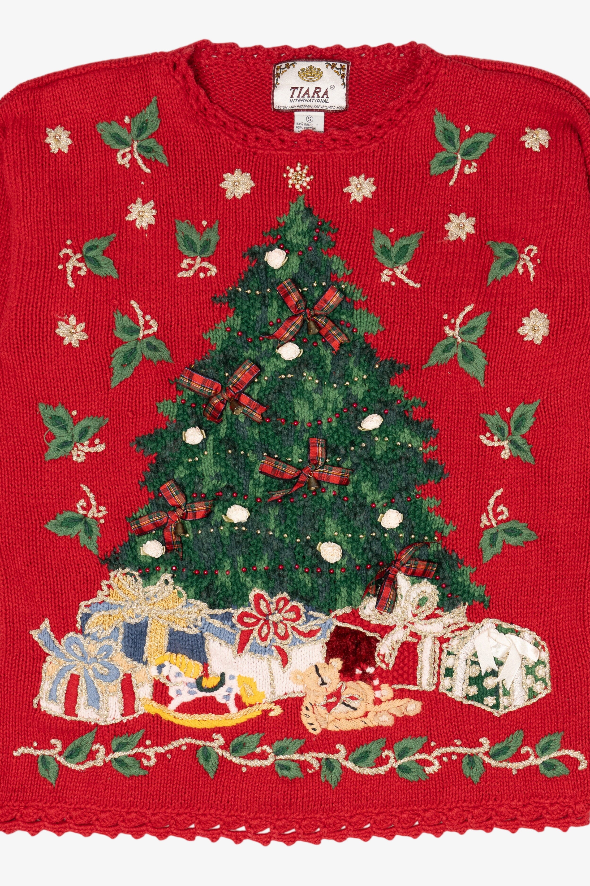 Vintage Red Tiara International Presents Under Tree Ugly Christmas Pullover (1990s)