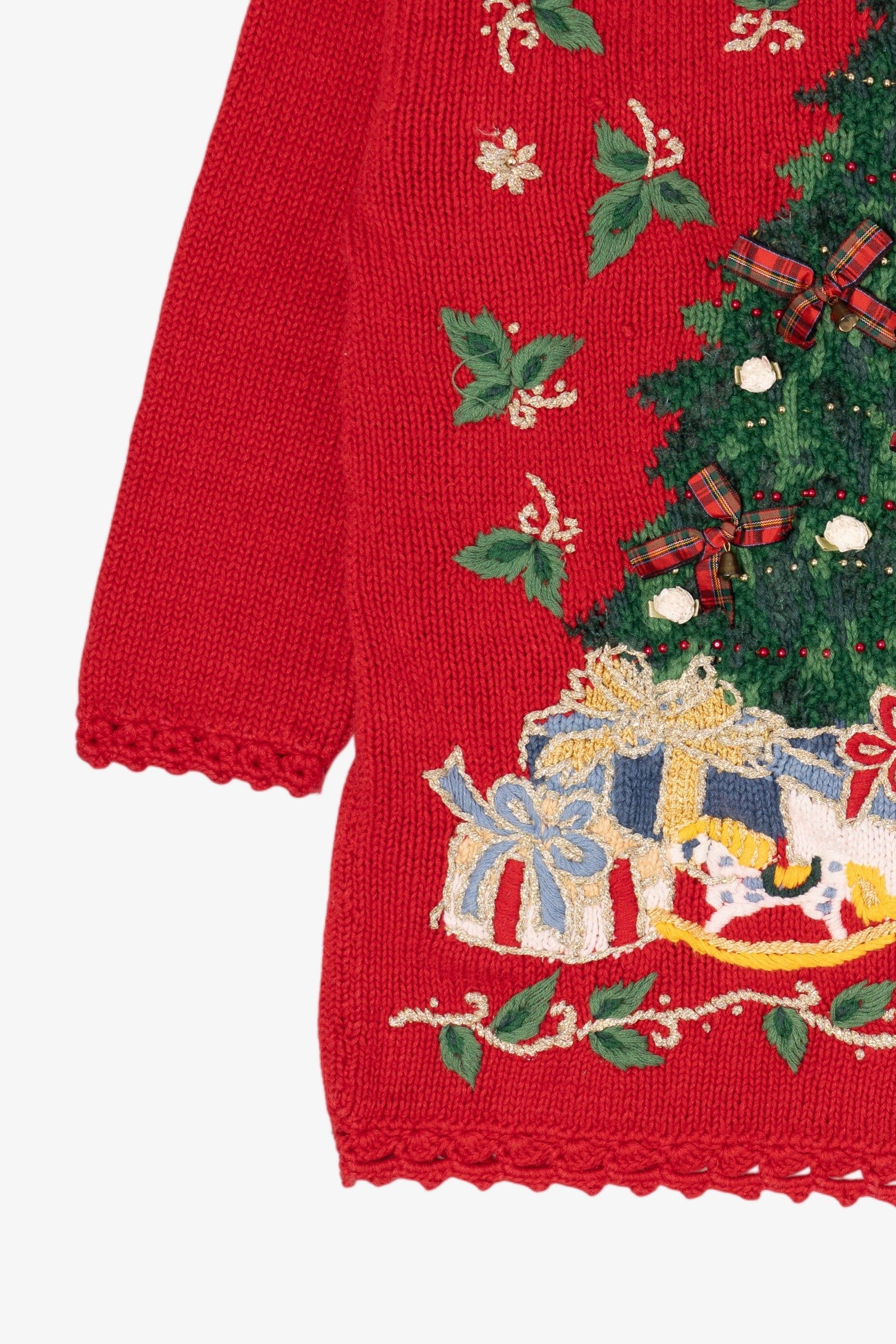 Vintage Red Tiara International Presents Under Tree Ugly Christmas Pullover (1990s)
