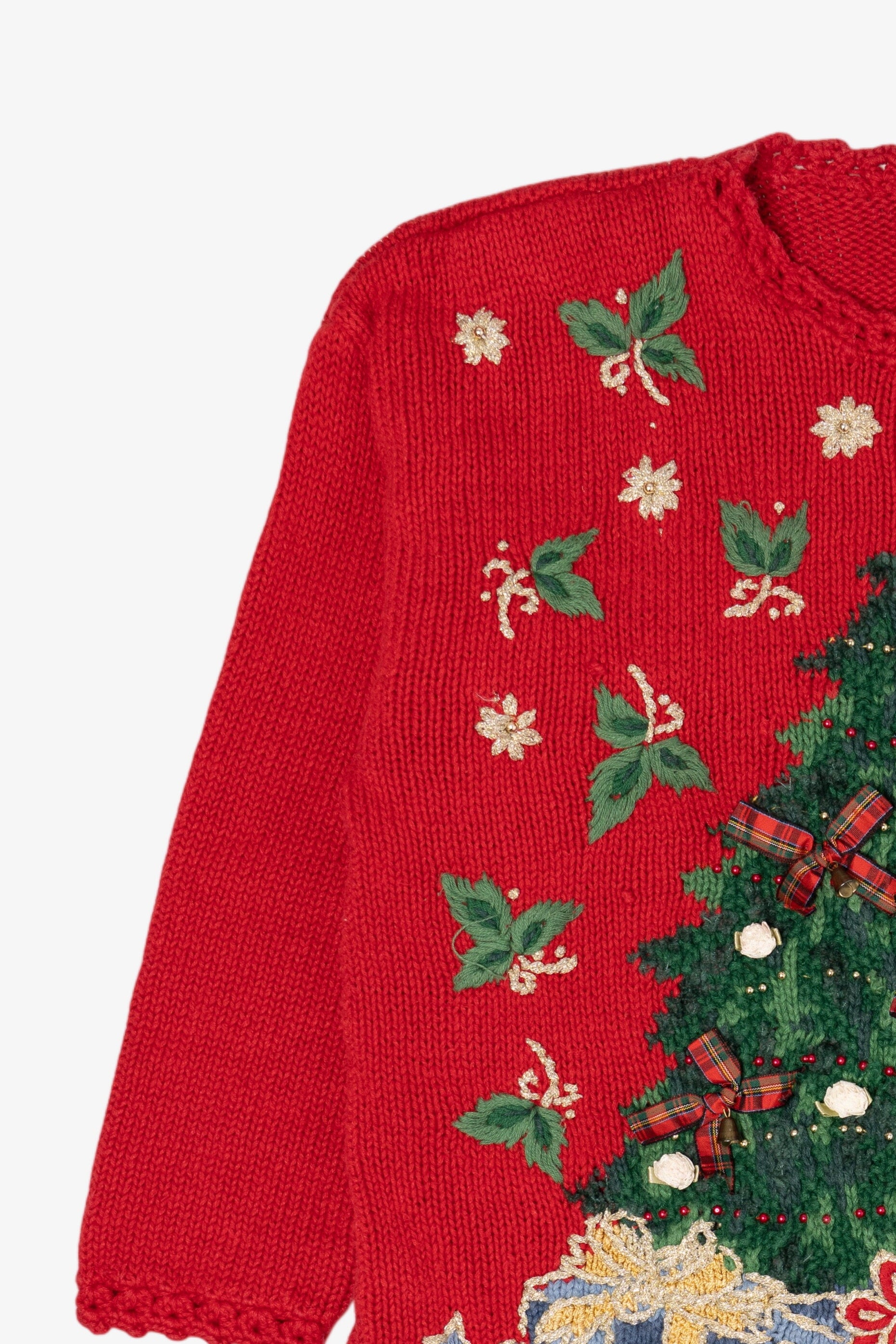 Vintage Red Tiara International Presents Under Tree Ugly Christmas Pullover (1990s)