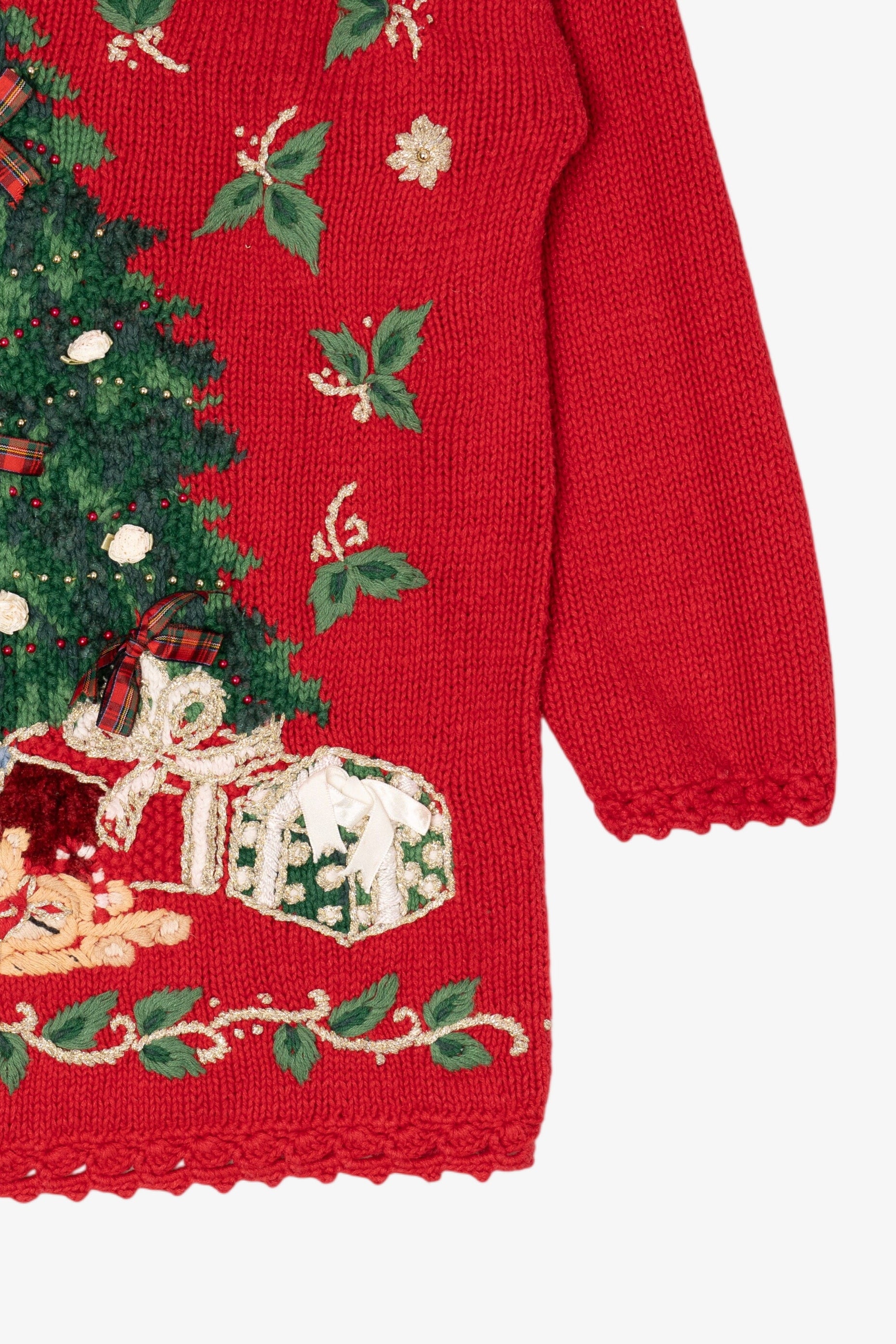 Vintage Red Tiara International Presents Under Tree Ugly Christmas Pullover (1990s)