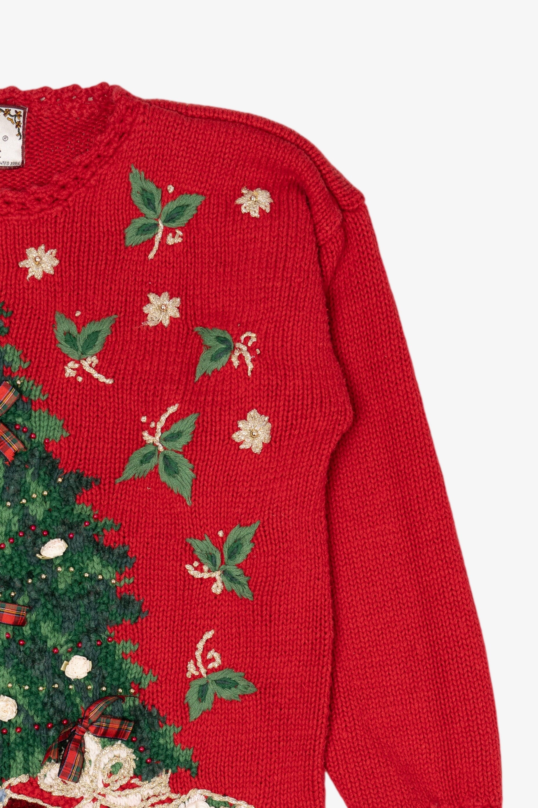 Vintage Red Tiara International Presents Under Tree Ugly Christmas Pullover (1990s)