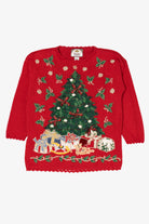 Vintage Red Tiara International Presents Under Tree Ugly Christmas Pullover (1990s)