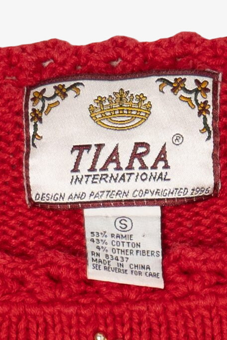 Vintage Red Tiara International Presents Under Tree Ugly Christmas Pullover (1990s)
