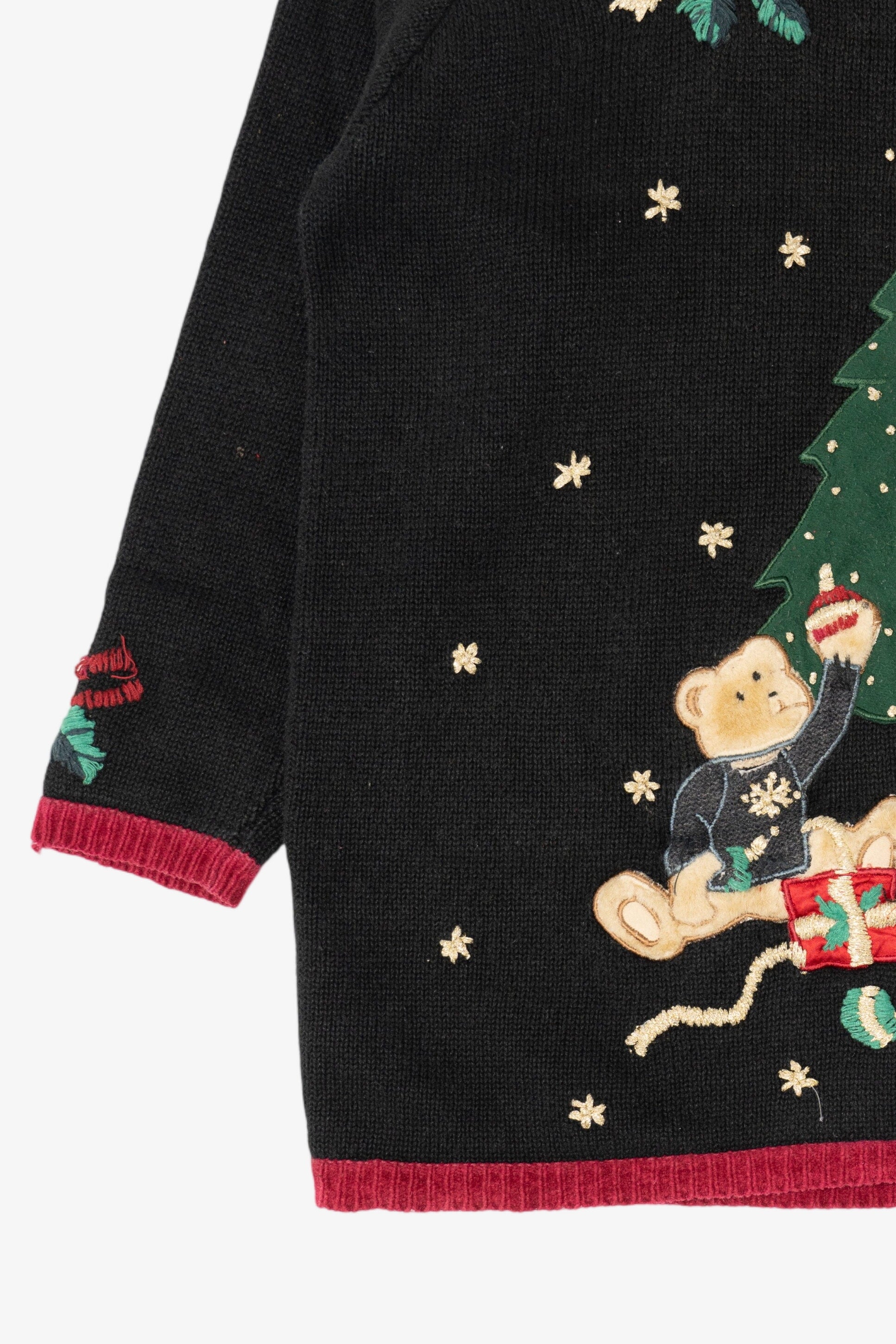 Vintage Black Nutcracker Bears Tree Decorating Ugly Christmas Pullover (1990s)
