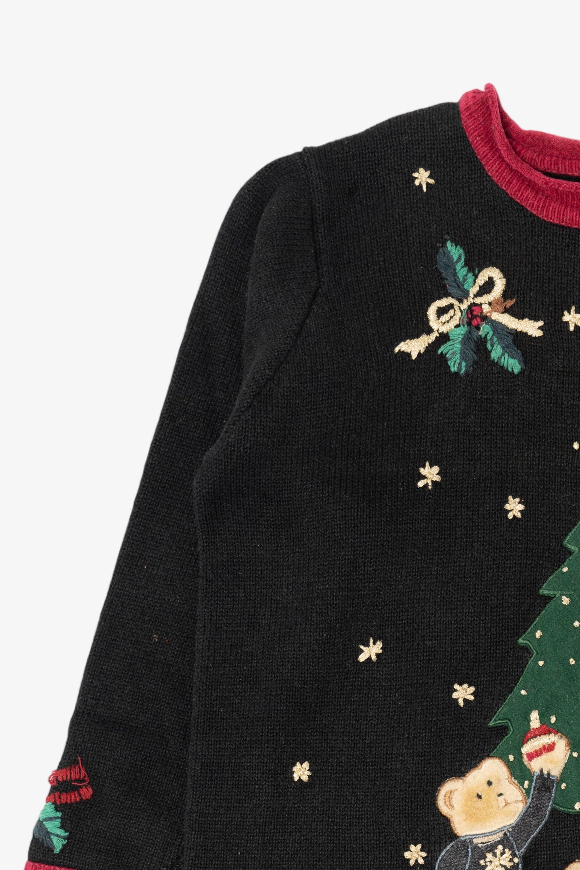 Vintage Black Nutcracker Bears Tree Decorating Ugly Christmas Pullover (1990s)
