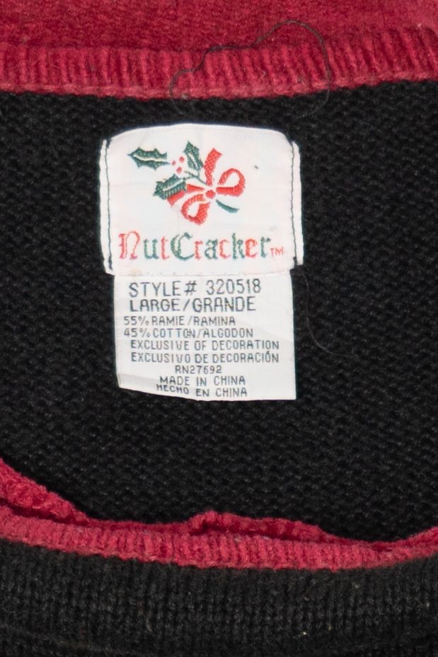 Vintage Black Nutcracker Bears Tree Decorating Ugly Christmas Pullover (1990s)