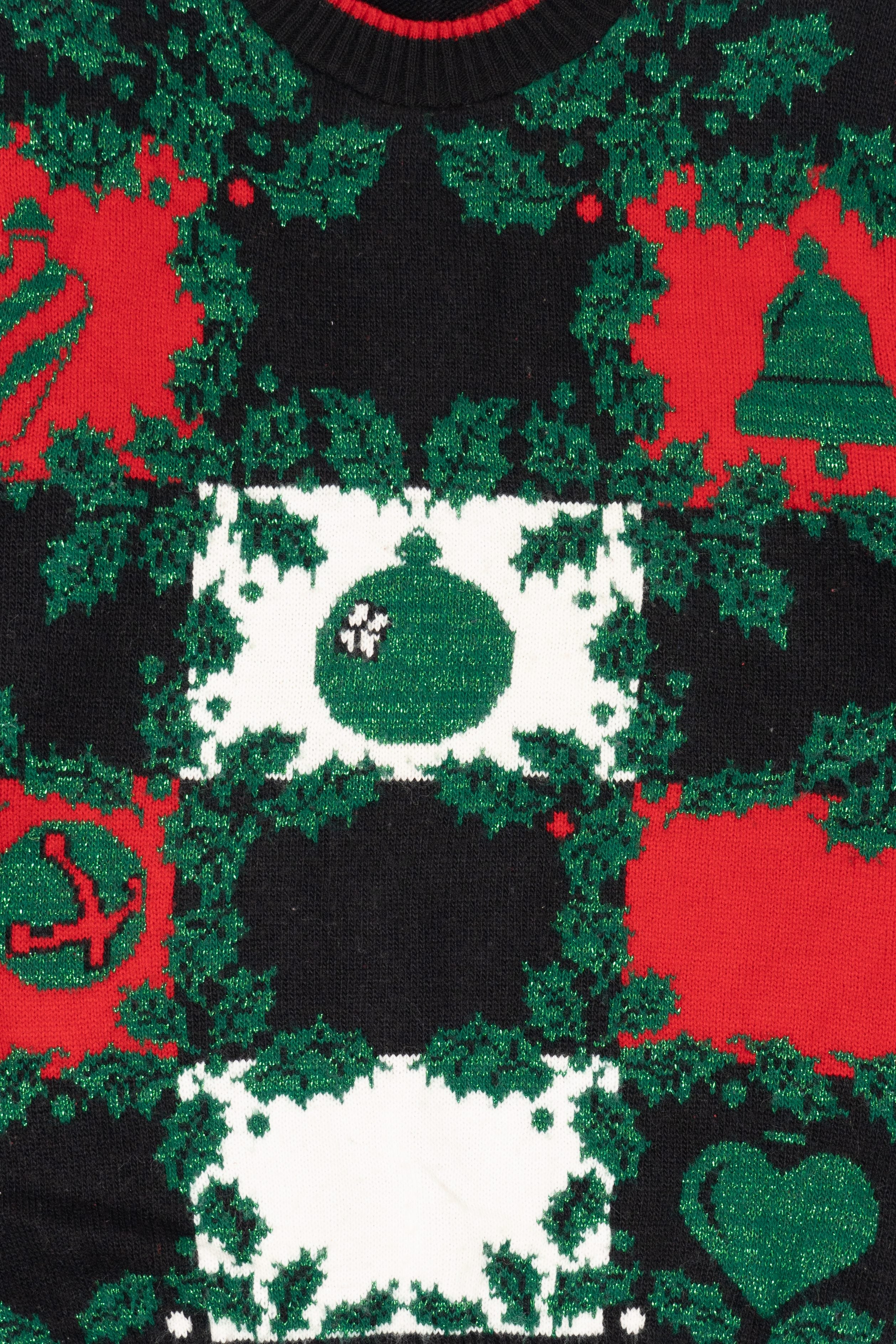 Vintage Black Ornaments Ugly Christmas Pullover (1980s)