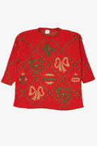 Vintage Red Holiday Time Bows Ugly Christmas Pullover (1980s)