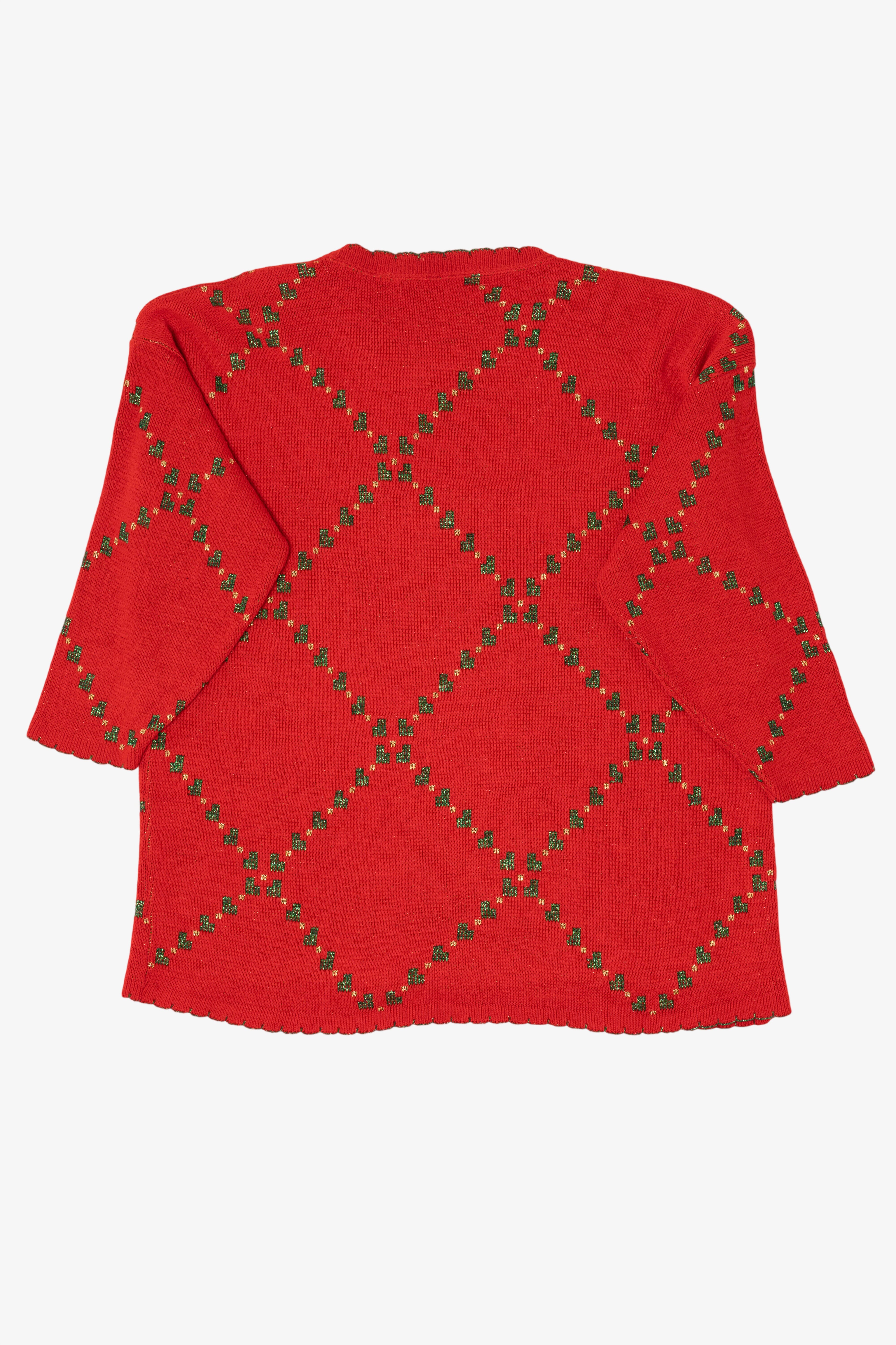 Vintage Red Holiday Time Bows Ugly Christmas Pullover (1980s)