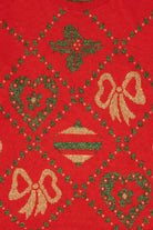 Vintage Red Holiday Time Bows Ugly Christmas Pullover (1980s)