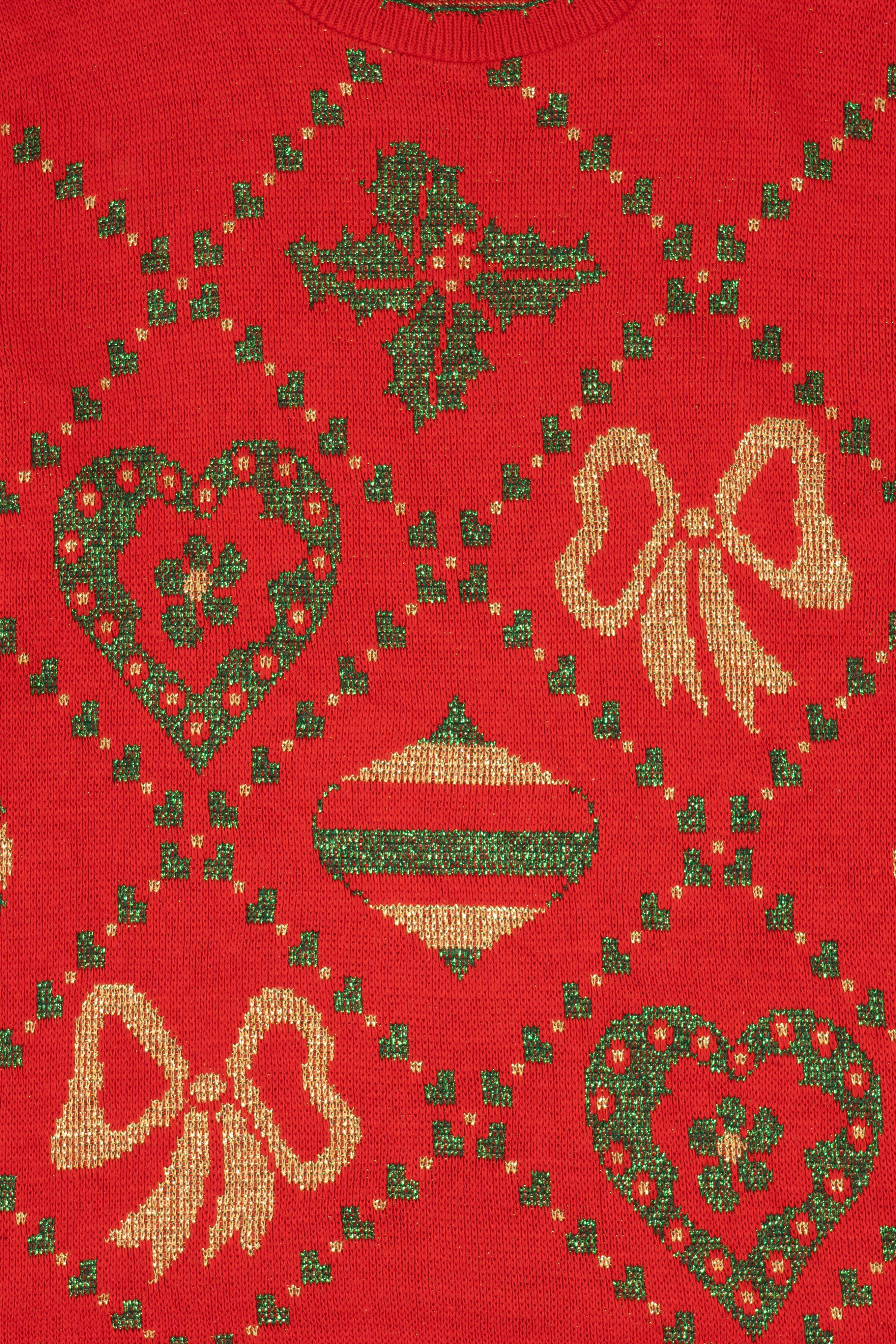Vintage Red Holiday Time Bows Ugly Christmas Pullover (1980s)