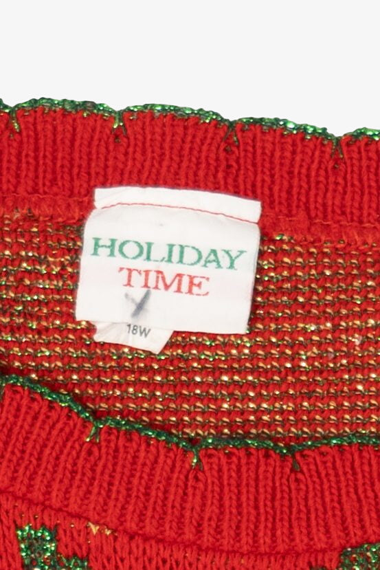 Vintage Red Holiday Time Bows Ugly Christmas Pullover (1980s)