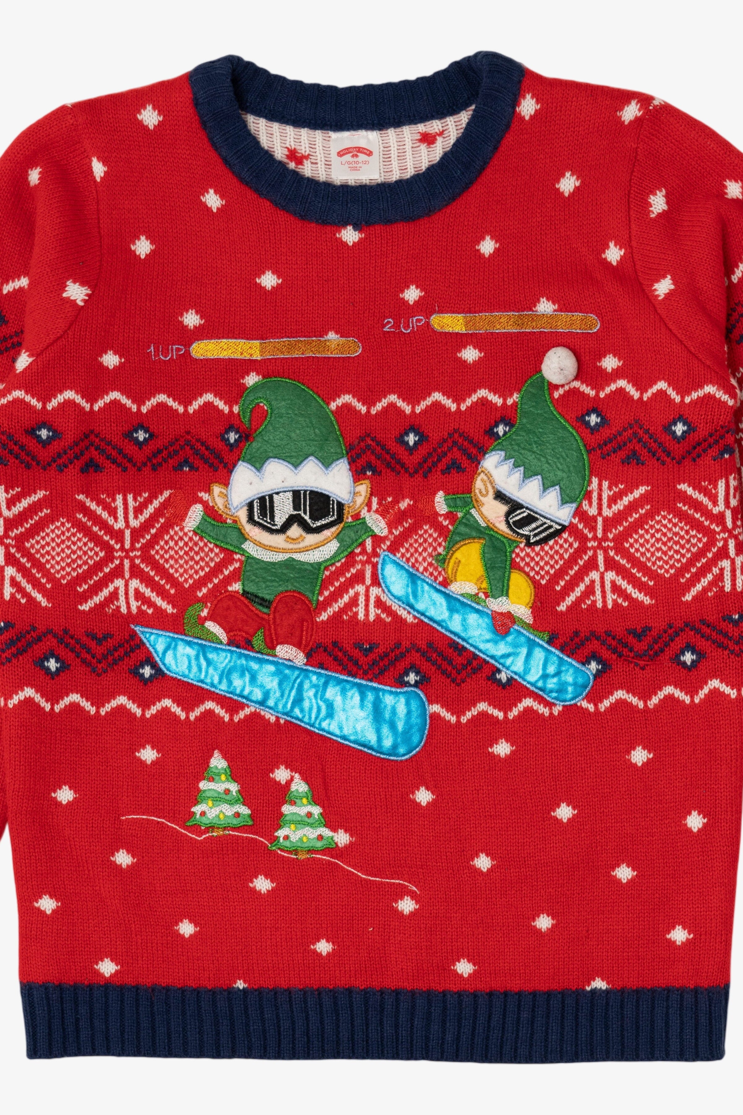 Holiday Time Cool Elves Snowboarding Ugly Christmas Pullover