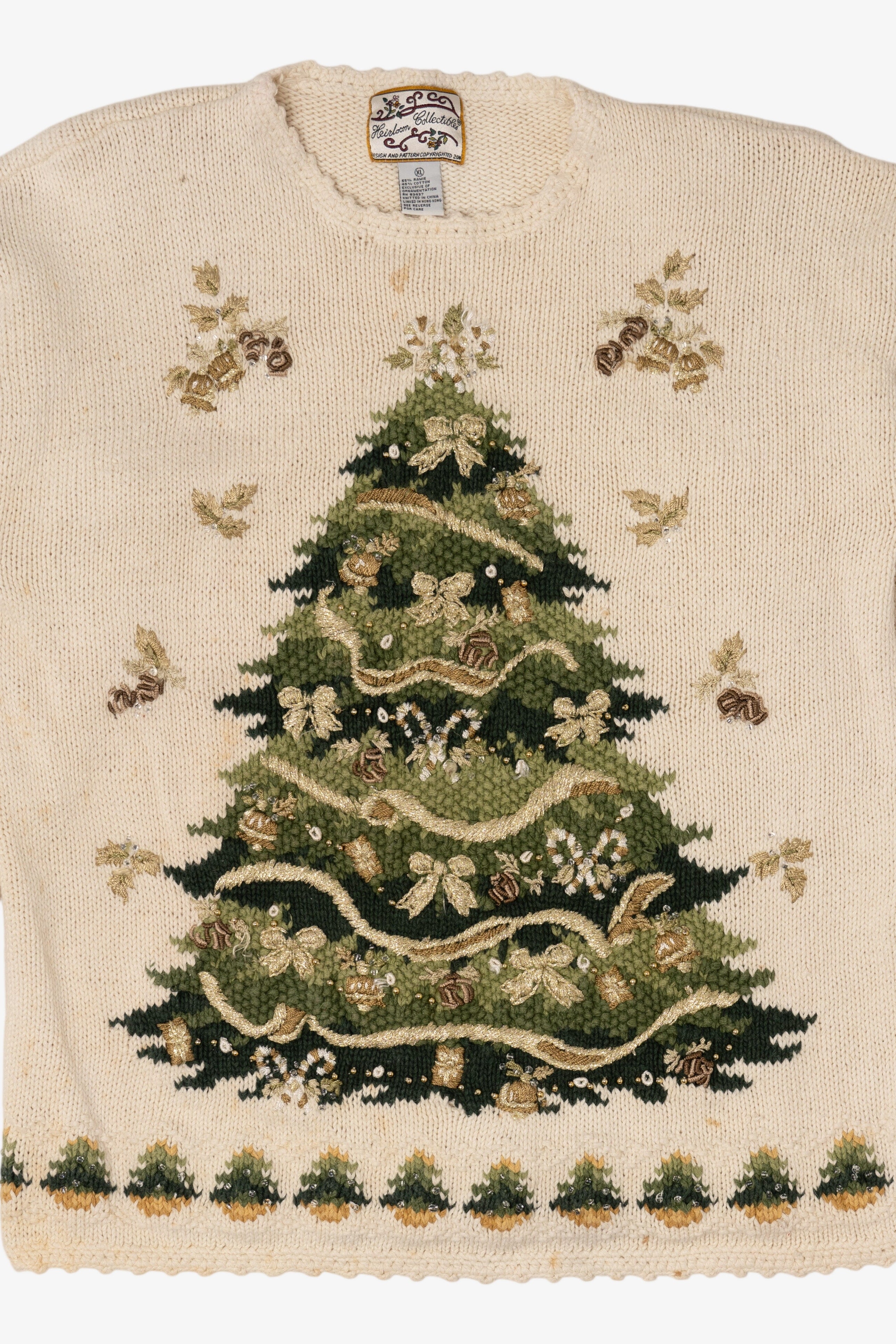 Vintage Beige Heirloom Collectible Tree Ugly Christmas Pullover (2000s)