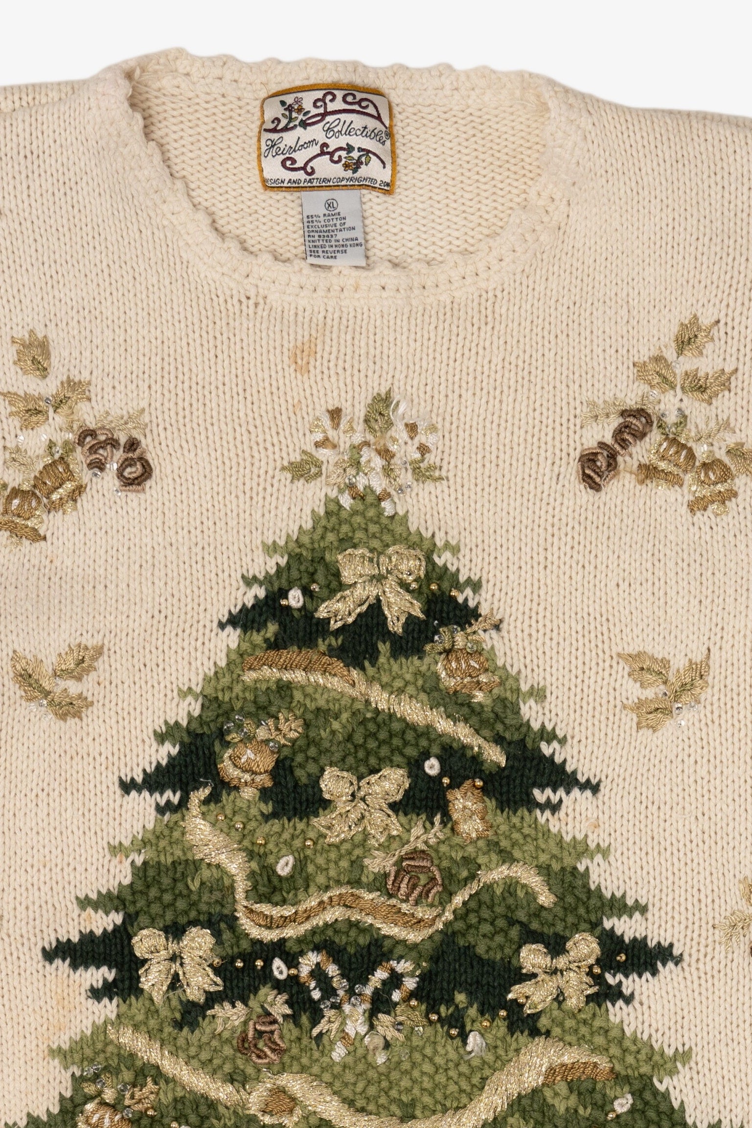 Vintage Beige Heirloom Collectible Tree Ugly Christmas Pullover (2000s)