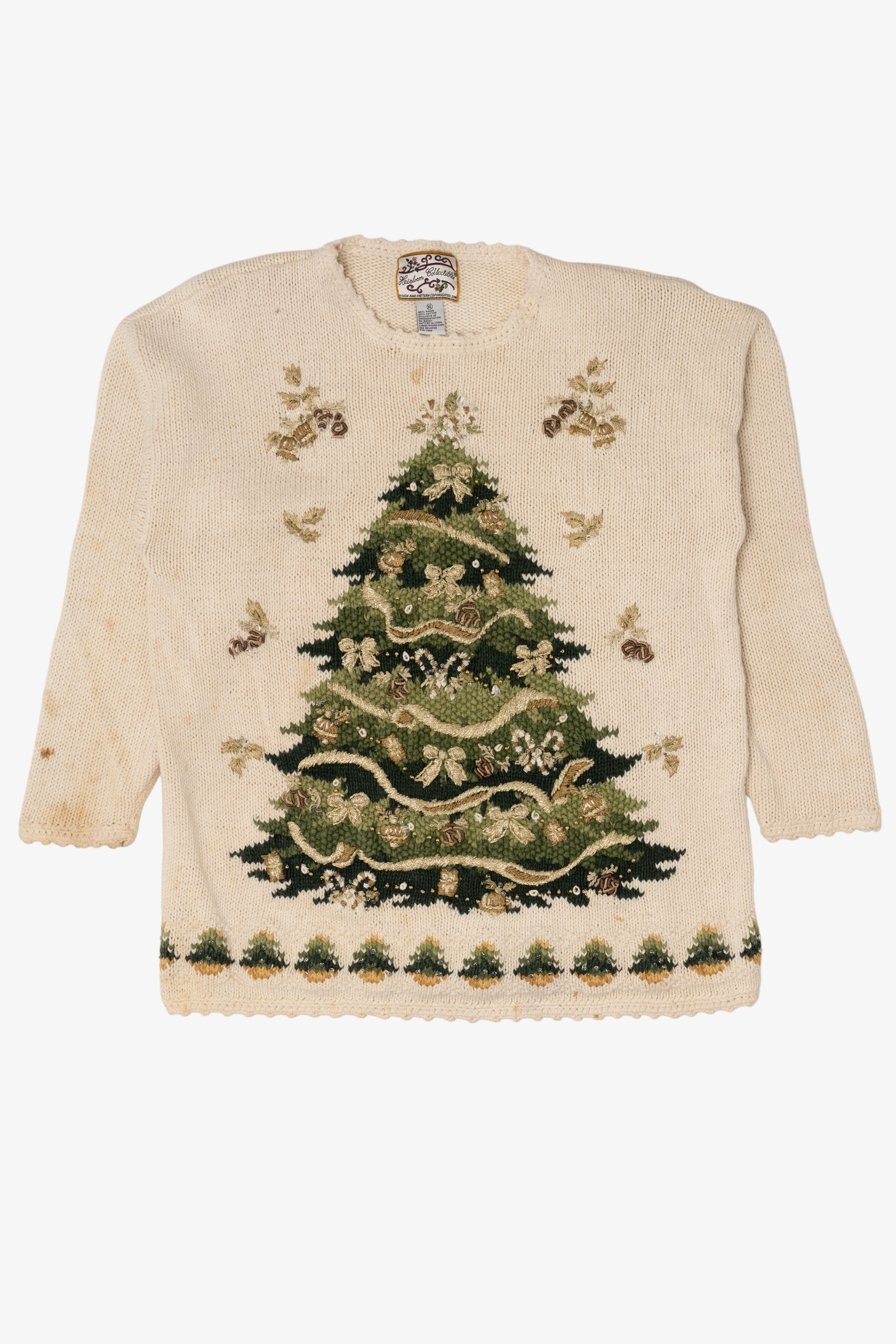 Vintage Beige Heirloom Collectible Tree Ugly Christmas Pullover (2000s)