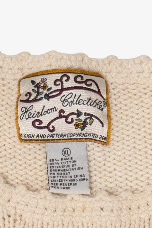 Vintage Beige Heirloom Collectible Tree Ugly Christmas Pullover (2000s)