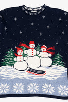 Vintage Navy Blue Willow Bay Snowmen Ugly Christmas Pullover (1990s)