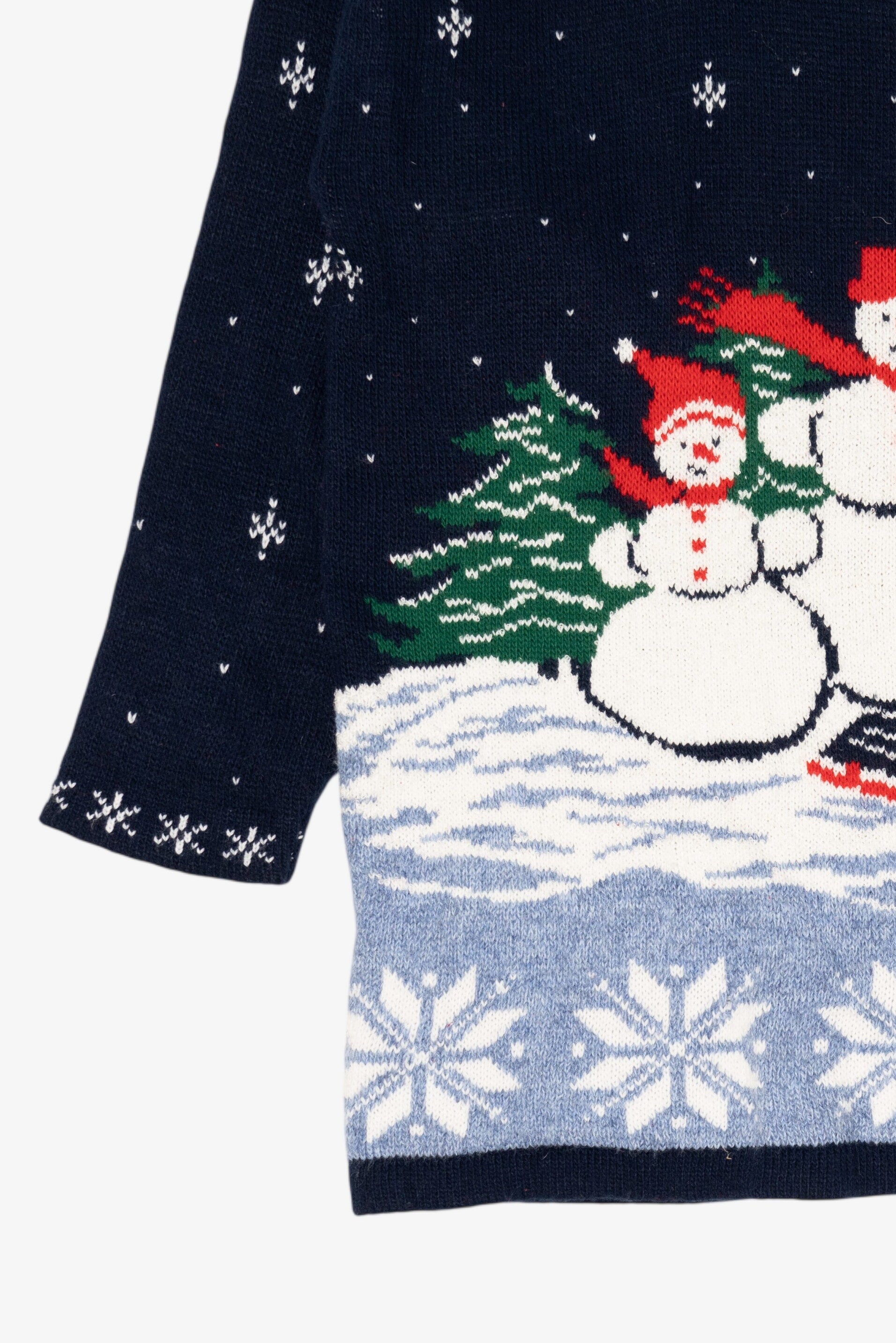 Vintage Navy Blue Willow Bay Snowmen Ugly Christmas Pullover (1990s)