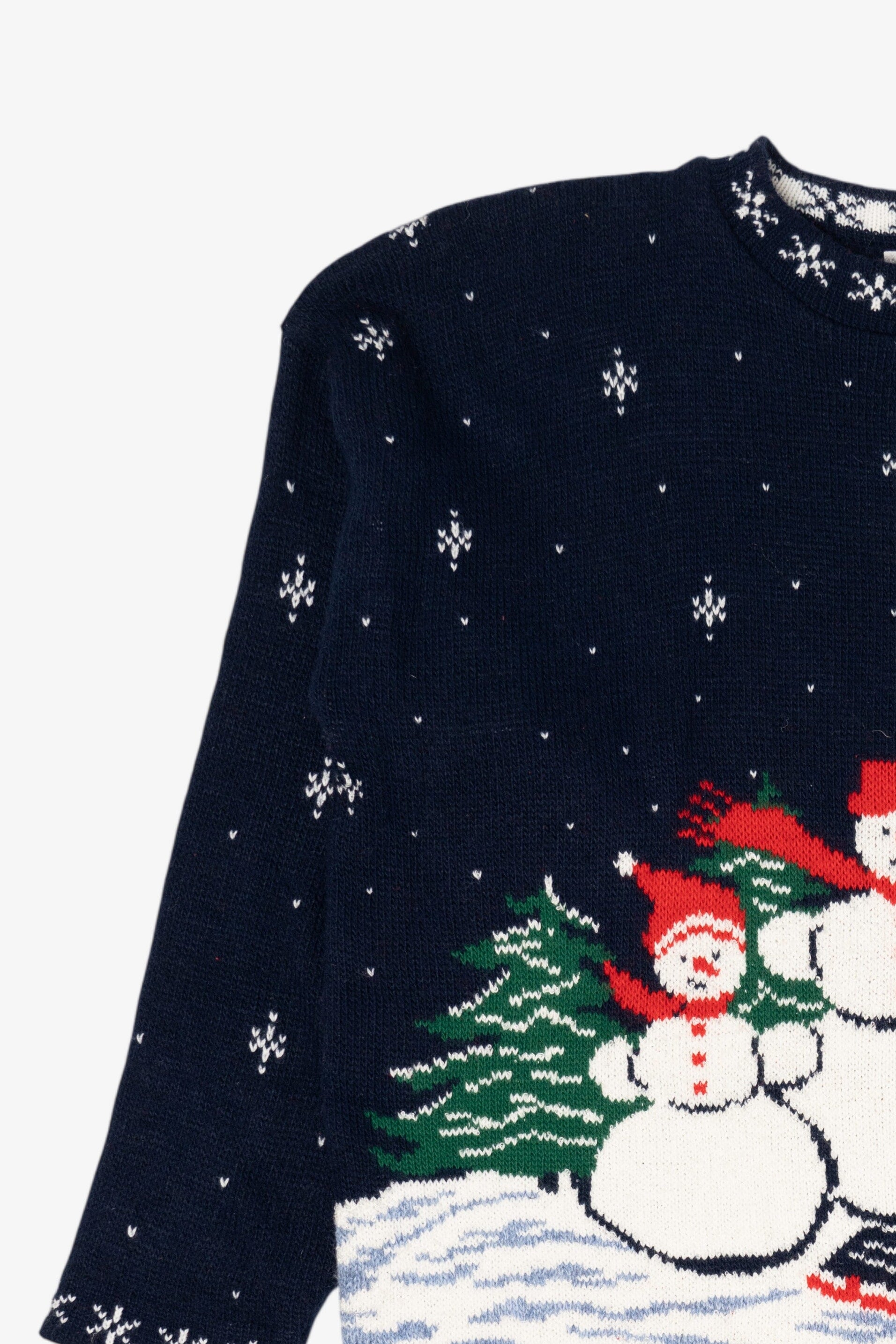 Vintage Navy Blue Willow Bay Snowmen Ugly Christmas Pullover (1990s)