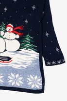 Vintage Navy Blue Willow Bay Snowmen Ugly Christmas Pullover (1990s)