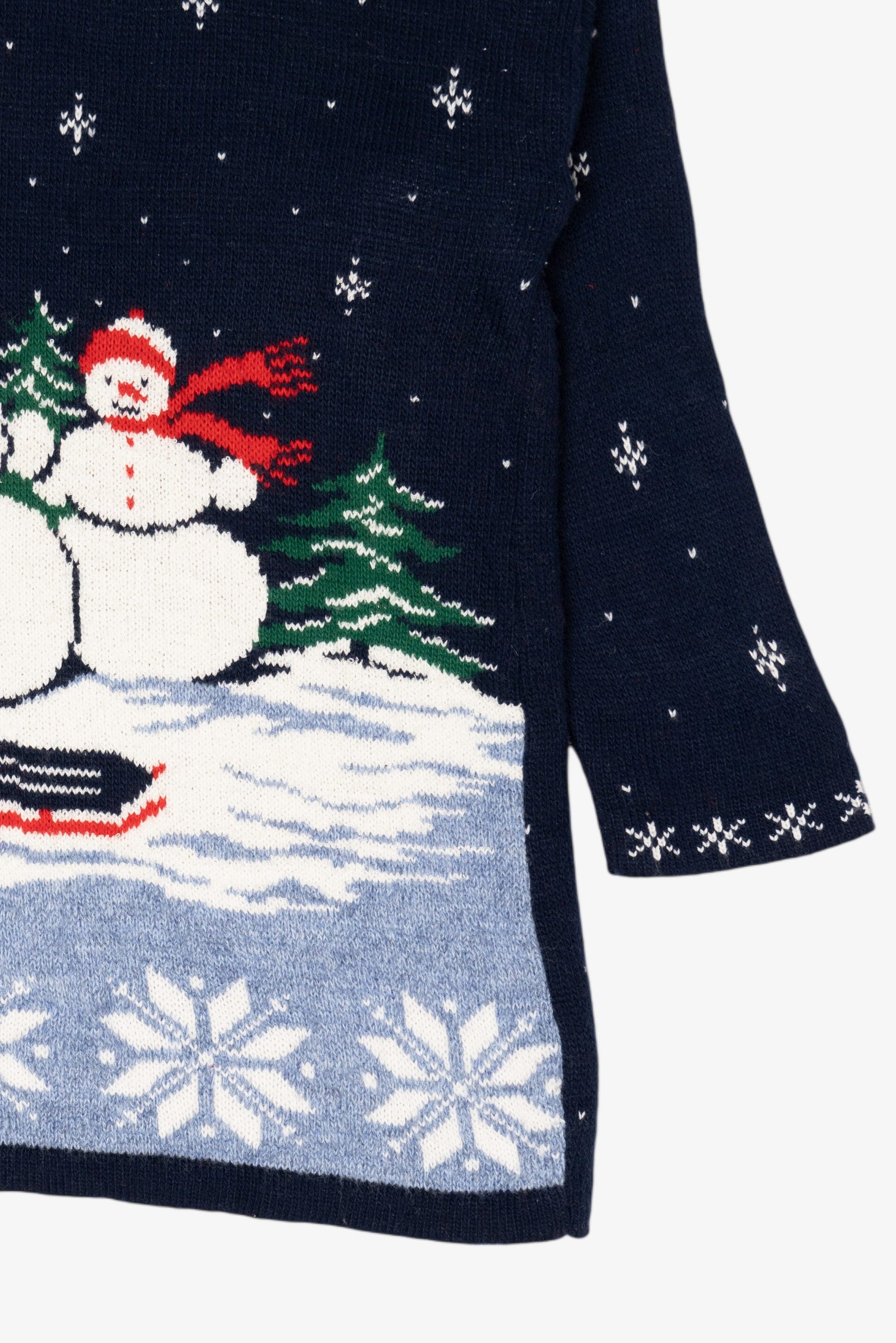 Vintage Navy Blue Willow Bay Snowmen Ugly Christmas Pullover (1990s)