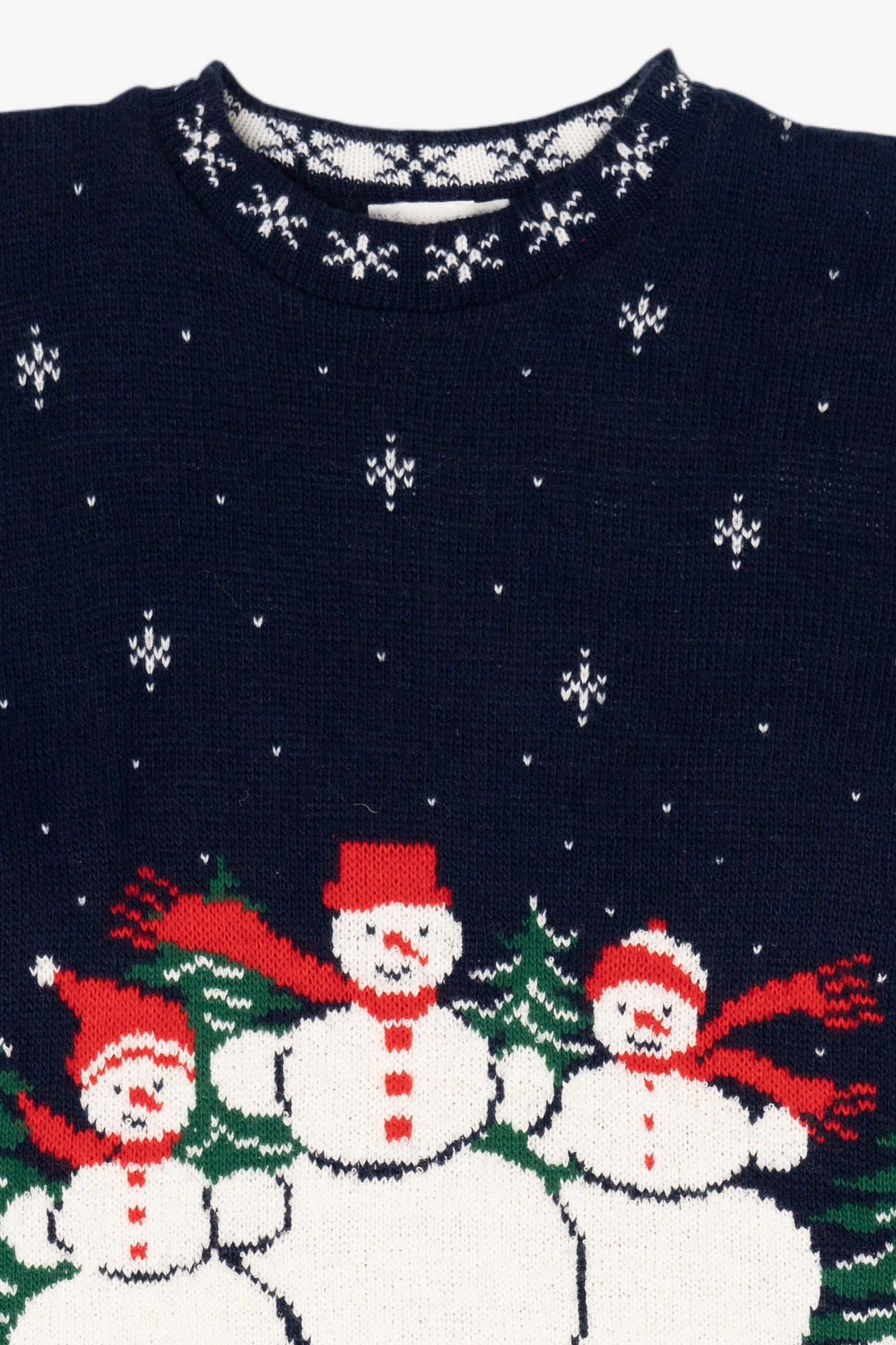 Vintage Navy Blue Willow Bay Snowmen Ugly Christmas Pullover (1990s)