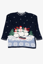 Vintage Navy Blue Willow Bay Snowmen Ugly Christmas Pullover (1990s)