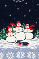 Vintage Navy Blue Willow Bay Snowmen Ugly Christmas Pullover (1990s)