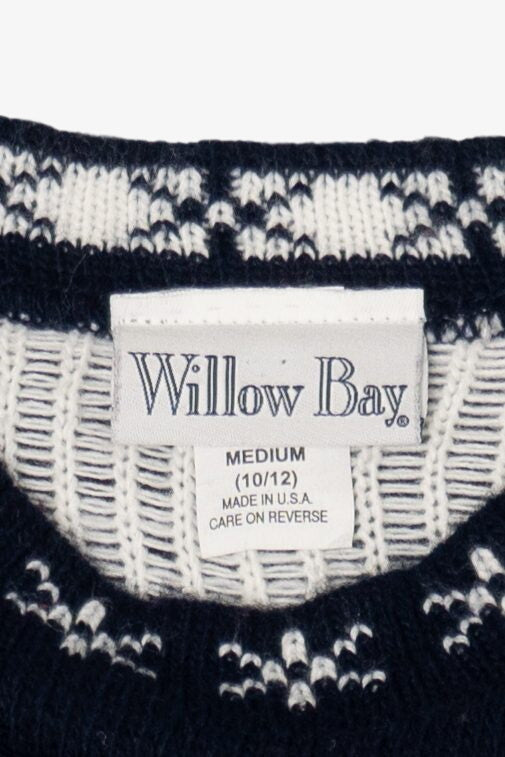 Vintage Navy Blue Willow Bay Snowmen Ugly Christmas Pullover (1990s)