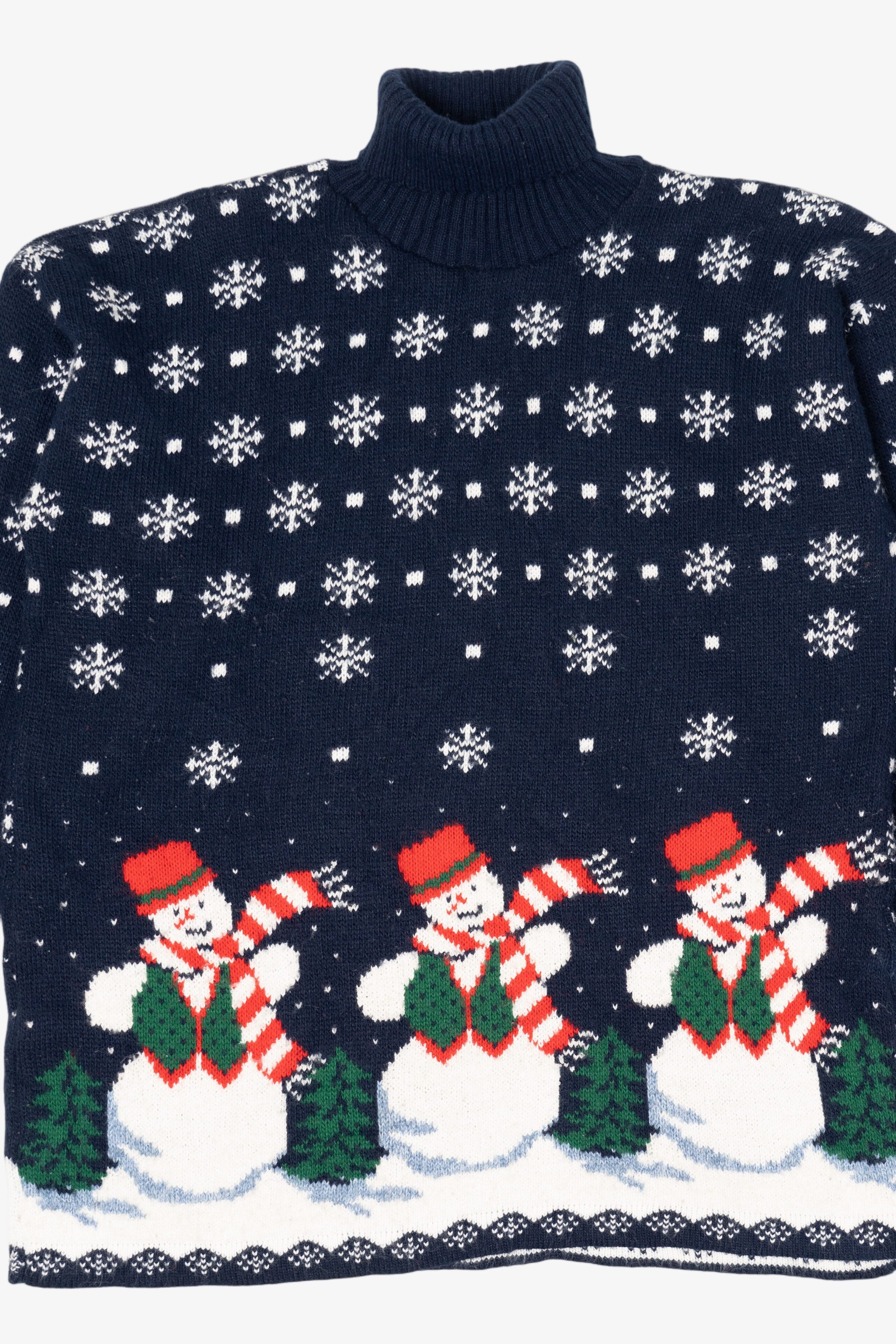 Vintage Navy Blue Laura Tyler Snowmen Ugly Christmas Pullover (1980s)