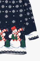 Vintage Navy Blue Laura Tyler Snowmen Ugly Christmas Pullover (1980s)