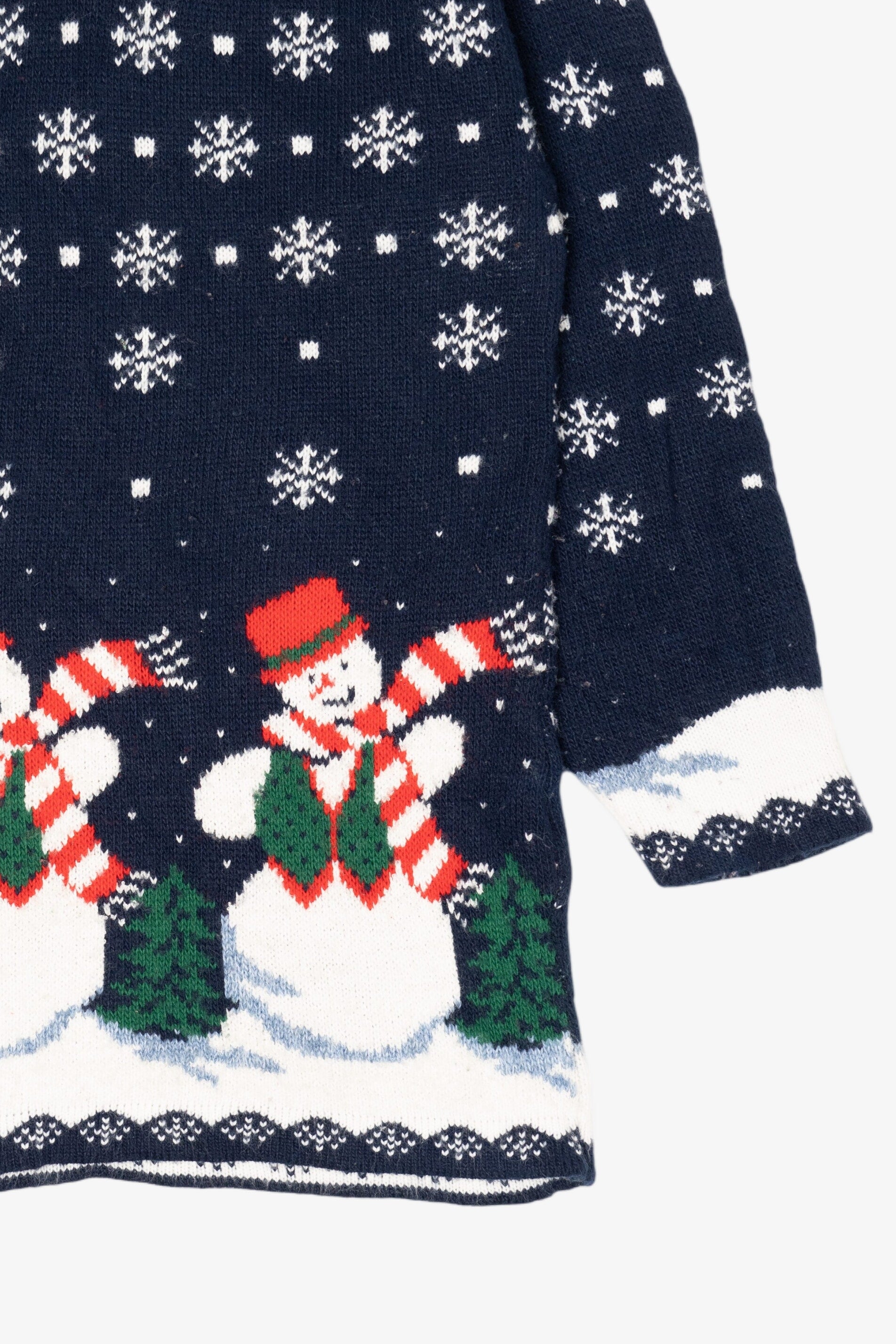 Vintage Navy Blue Laura Tyler Snowmen Ugly Christmas Pullover (1980s)