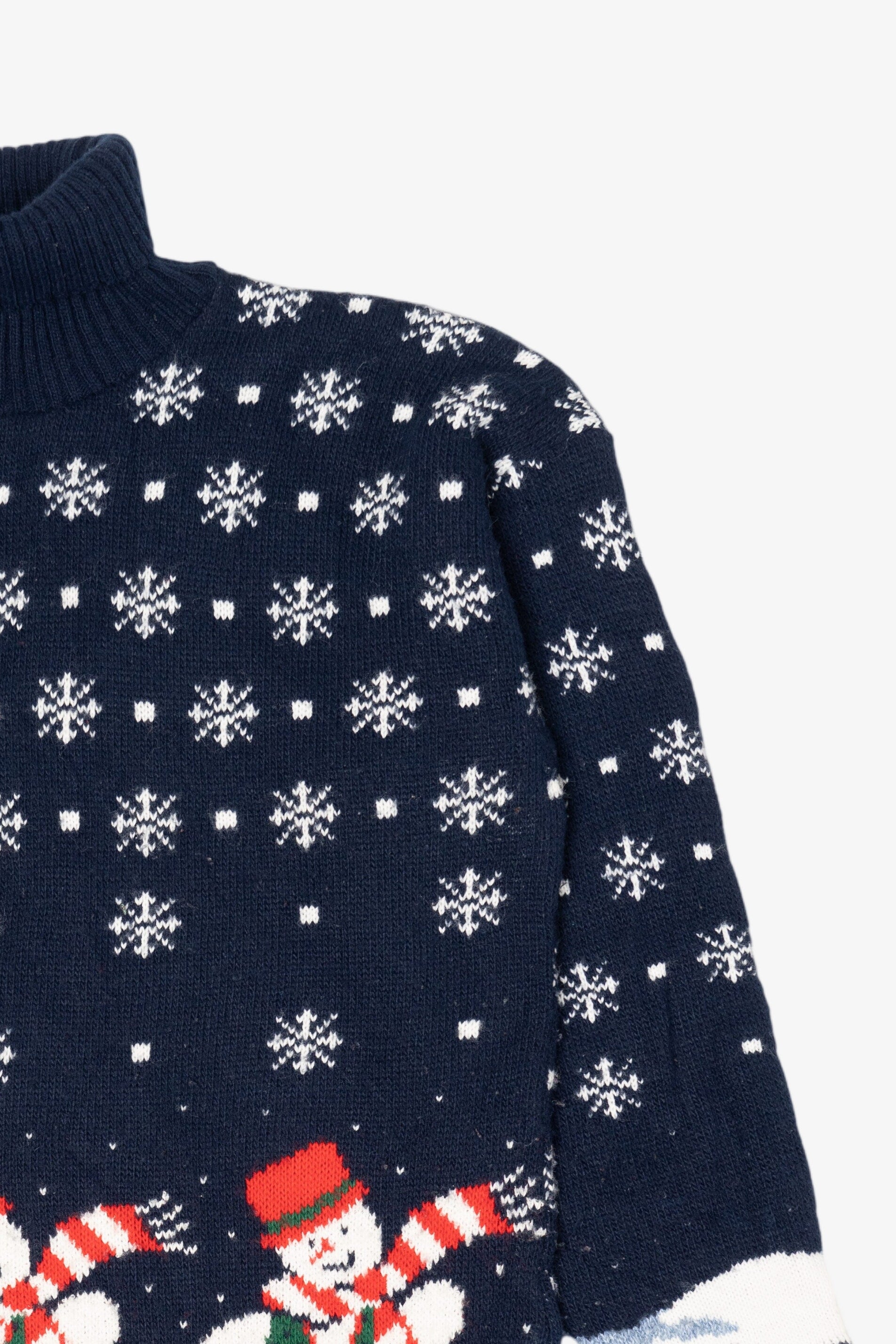 Vintage Navy Blue Laura Tyler Snowmen Ugly Christmas Pullover (1980s)