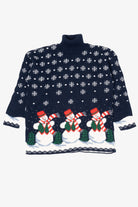 Vintage Navy Blue Laura Tyler Snowmen Ugly Christmas Pullover (1980s)