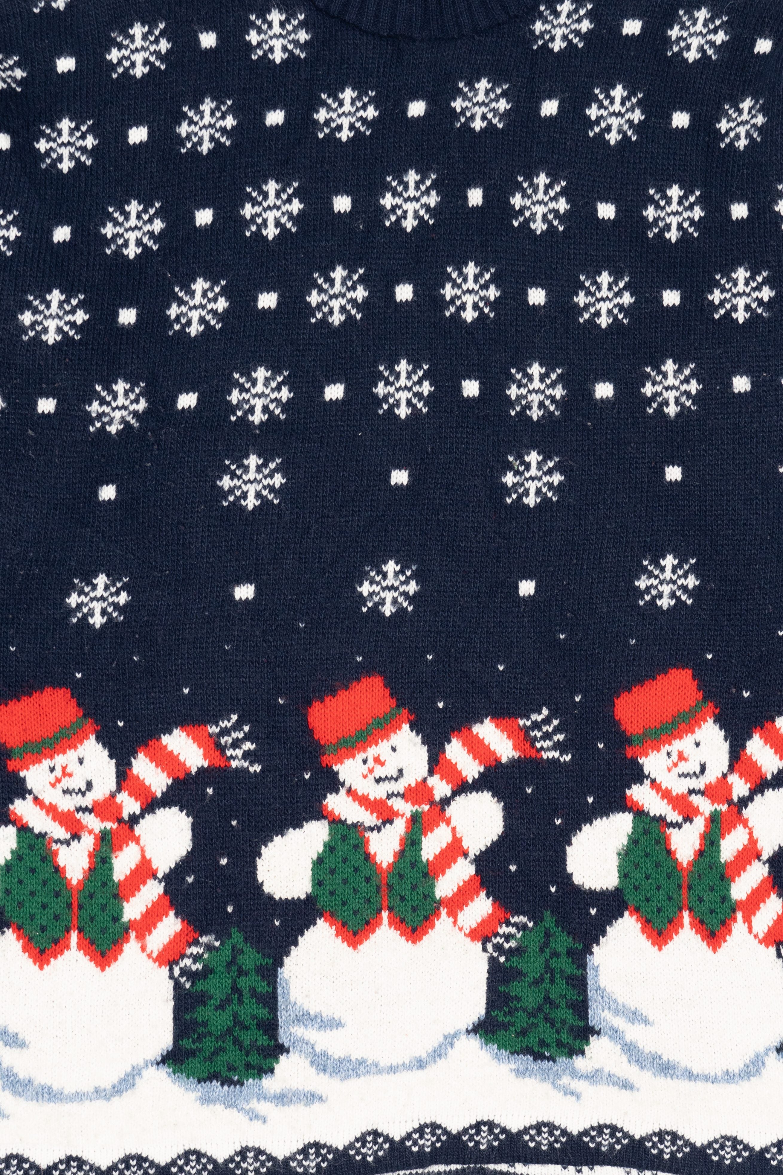 Vintage Navy Blue Laura Tyler Snowmen Ugly Christmas Pullover (1980s)