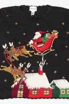 Vintage Black Carly St. Claire Santa Flying Ugly Christmas Pullover (1990s)
