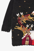 Vintage Black Carly St. Claire Santa Flying Ugly Christmas Pullover (1990s)