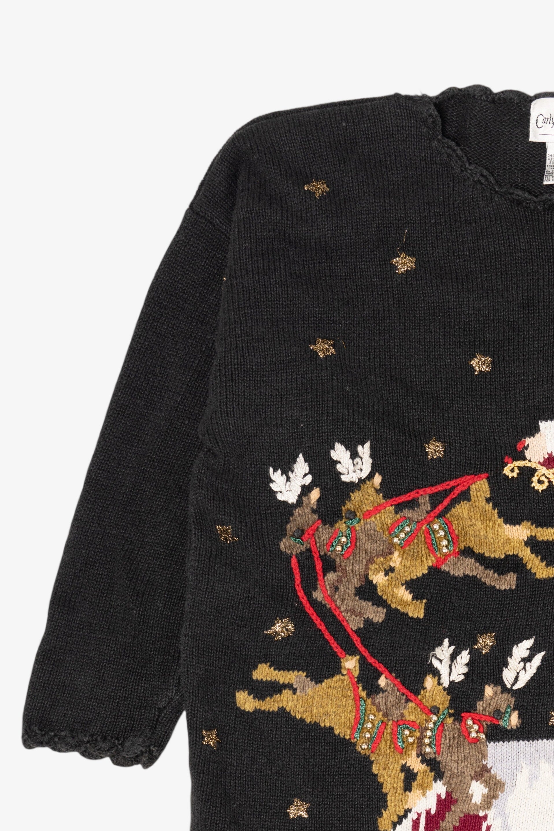 Vintage Black Carly St. Claire Santa Flying Ugly Christmas Pullover (1990s)