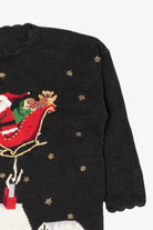 Vintage Black Carly St. Claire Santa Flying Ugly Christmas Pullover (1990s)