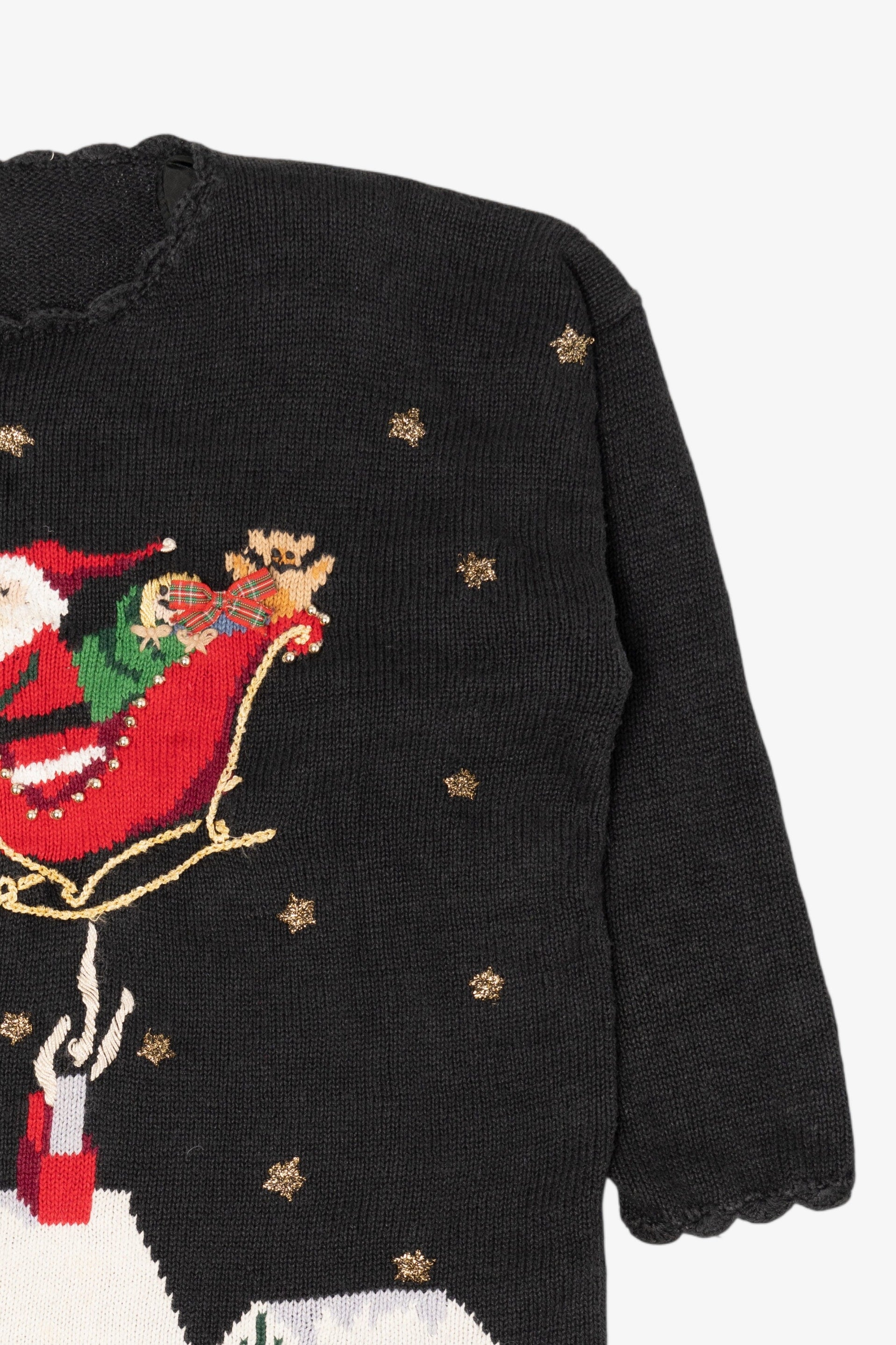 Vintage Black Carly St. Claire Santa Flying Ugly Christmas Pullover (1990s)