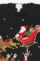 Vintage Black Carly St. Claire Santa Flying Ugly Christmas Pullover (1990s)
