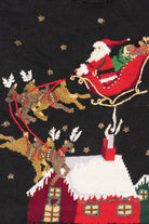 Vintage Black Carly St. Claire Santa Flying Ugly Christmas Pullover (1990s)