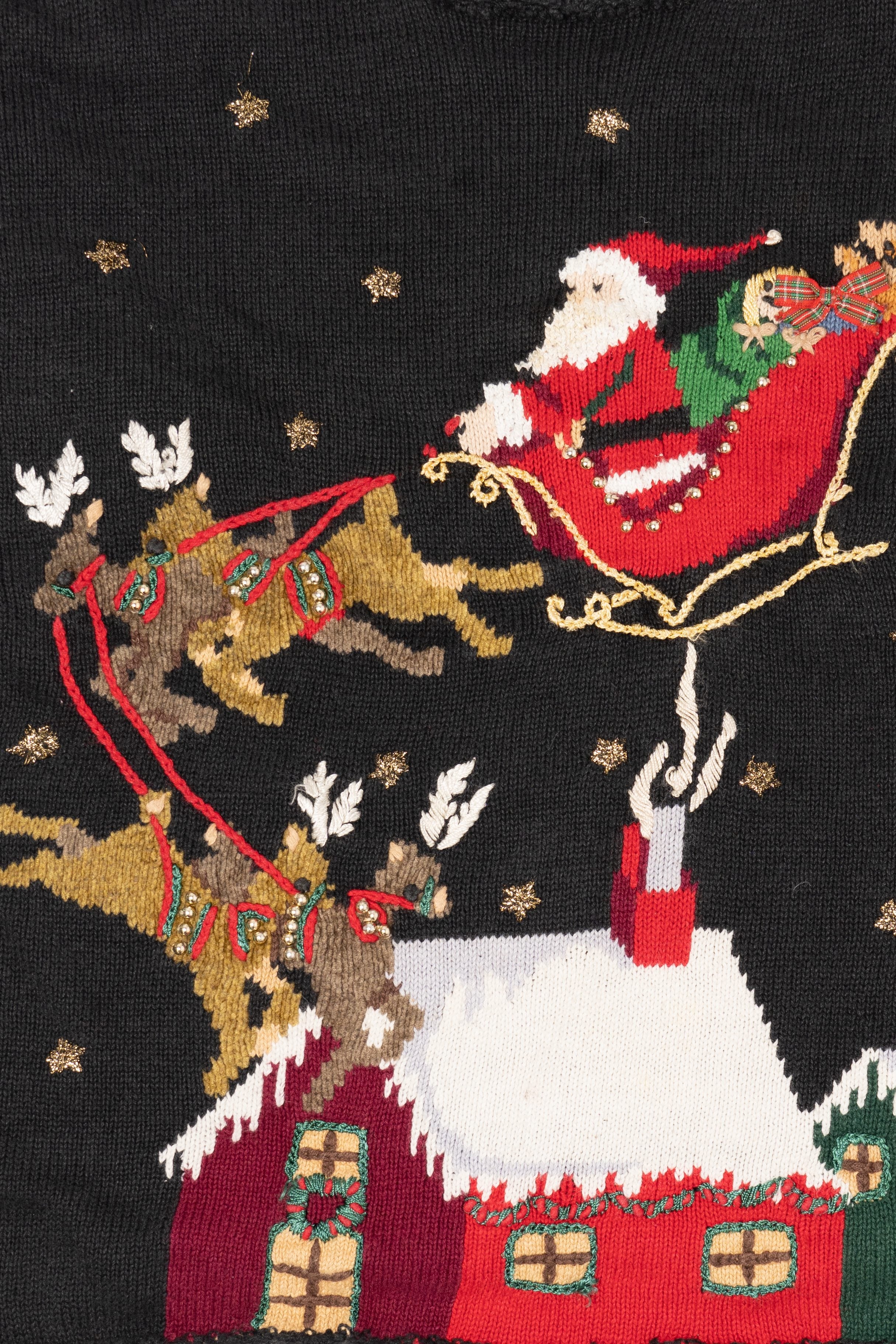 Vintage Black Carly St. Claire Santa Flying Ugly Christmas Pullover (1990s)